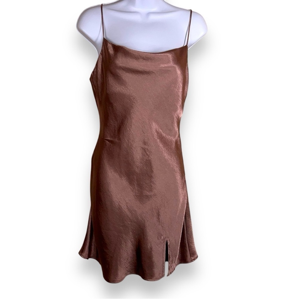 MEDIUM COTTON CANDY LA CHAMPAGNE PINK SATIN DRESS EVENT PARTY COCKTAIL COWL NECK
